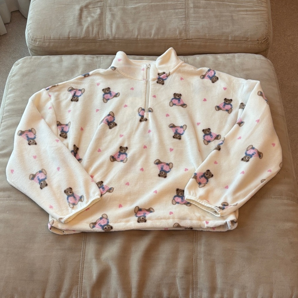 Hippie Rose Cream Pullover with Pink Hearts & Brown Bear Print